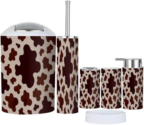 Boho Cow Skin Bathroom Accessory Set 6 Piece