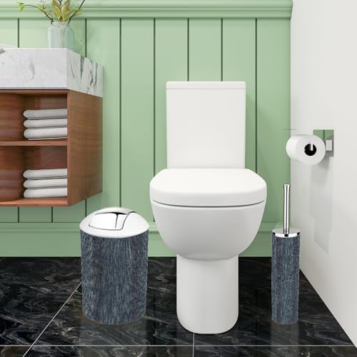 Boho Black Denim Texture Bathroom Accessories Set 6 Piece