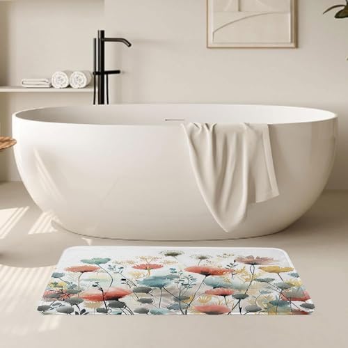 GOAOK Rustic Boho Floral Bath Mat 17x29 Soft Non-Slip Rug