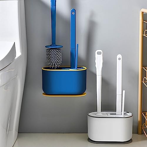 HERCHR Long Handle Toilet Brush and Holder Set - White Deep Cleaning