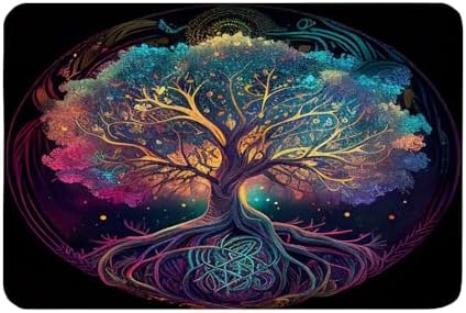 Non-Slip Bath Rug Red Black Tree of Life Design