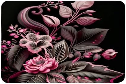 Yioniii Bath Mats 16x24in Non-Slip Black Pink Floral Pattern