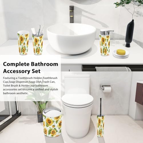 TRANQDEHOM 6-Piece Boho Sunflower Bathroom Accessory Set