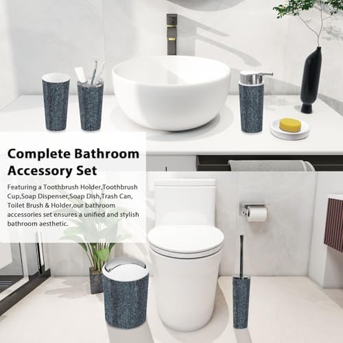 Boho Black Denim Texture Bathroom Accessories Set 6 Piece