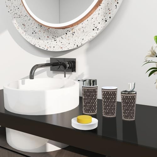 Boho Geometry Trash Can Set 6 Piece Bathroom Accessories