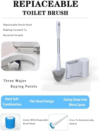 Toilet Brush and Holder Set with 2 in 1 Brush Head