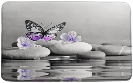 Purple Butterfly Bath Mat with Cherry Blossom Design