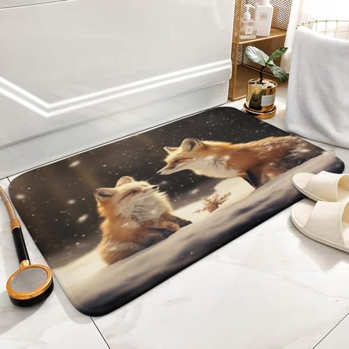 HighonHi Cartoon Fox Bath Mat 16x24 Non-Slip Flannel Rug