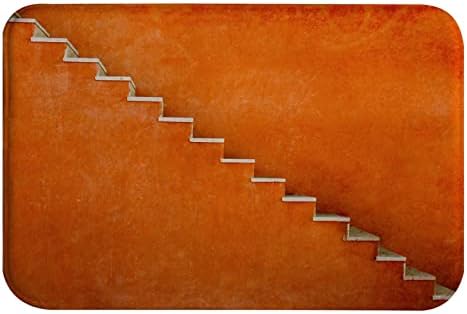 AMonamour Bath Mat with Stairs Texture and Orange Wall Design