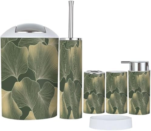 TRANQDEHOM 6-Piece Boho Foliage Bathroom Accessory Set