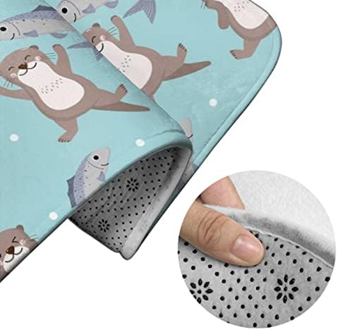 MZERSE Memory Foam Bath Rug with Otter Fish Flannel Pattern