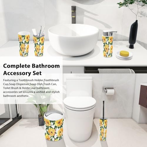Boho Yellow Peonies Bathroom Accessory Set 6 Piece 1