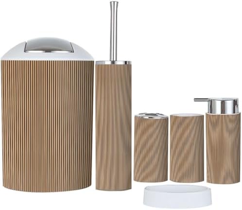 Boho Bathroom Accessory Set 6 Piece Modern Wooden Design
