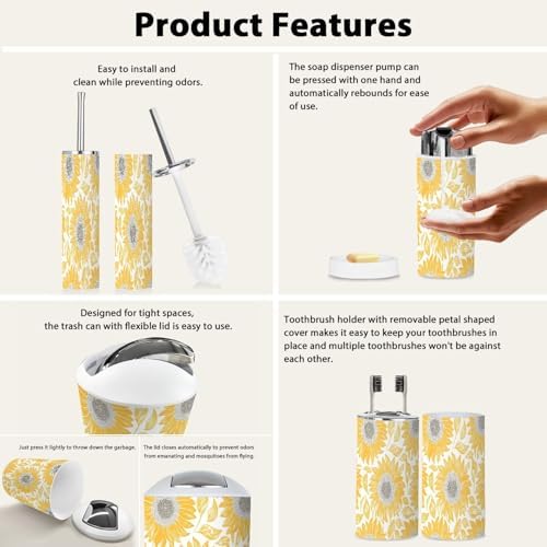 Boho Sunflower Bathroom Accessory Set 6 Piece