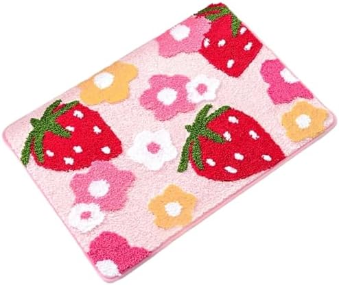 AEIOFU Strawberry Flower Bath Mat 16x24 Non Slip