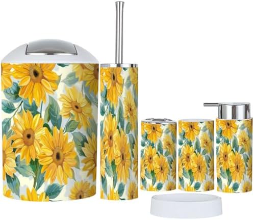 Boho Sunflower Bathroom Accessory Set 6 Piece 1