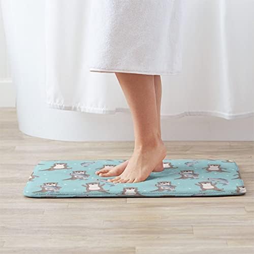 MZERSE Memory Foam Bath Rug with Otter Fish Flannel Pattern