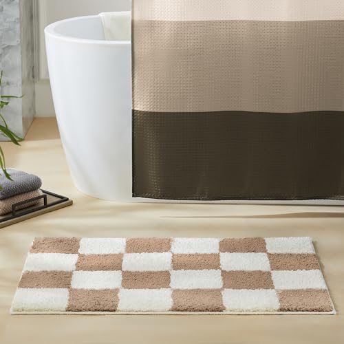 Ohocut Luxury Microfiber Checkered Bath Rug 26x16