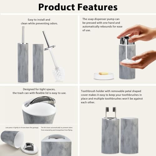 Boho Style 6 Piece Bathroom Accessory Set in Grey