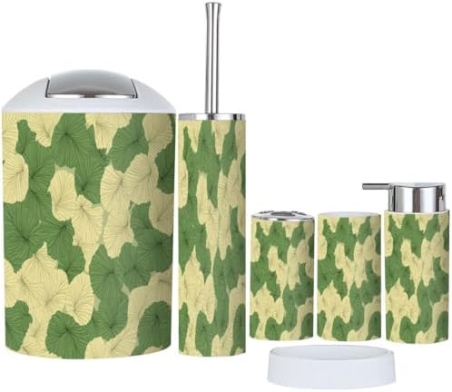Boho Japanese Green Ginkgo Leaf 6-Piece Bathroom Accessory Set