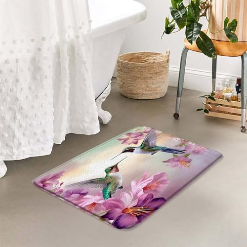YOZSLGU Hummingbird Floral Memory Foam Bath Rug