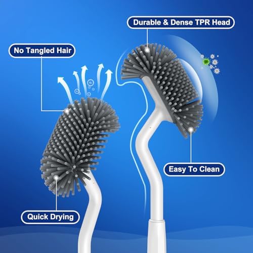 HAMITOR Toilet Brush Holder Set with Curved Bristle and Silicone Head
