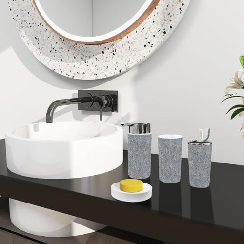 TRANQDEHOM 6-Piece Boho Black Denim Texture Bathroom Accessory Set