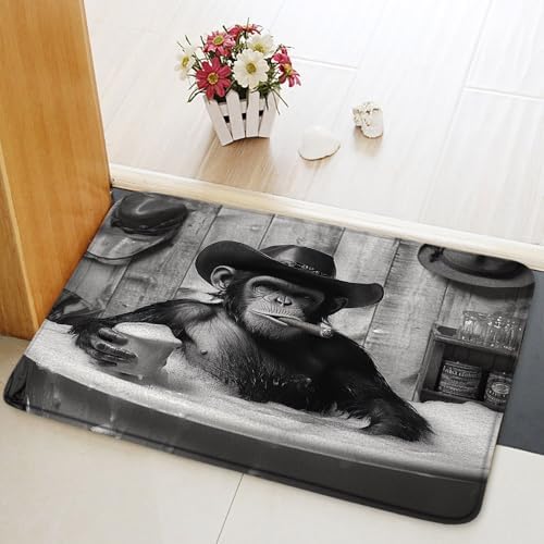 Funny Monkey Bath Mat with Western Cowboy Design