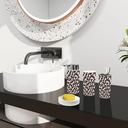 Boho Brown Cowhide Trash Can Set 6 Piece Bathroom Accessories