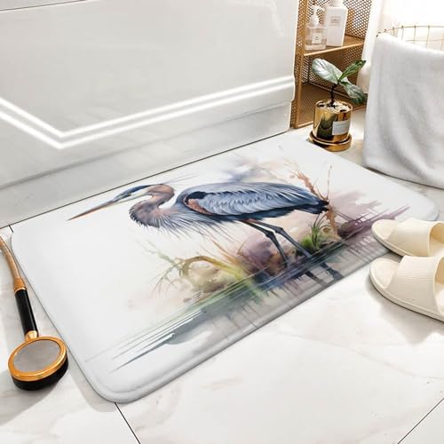 HighonHi Blue Heron Bath Rug 16x24 Non-Slip Absorbent Carpet