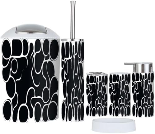 Boho Black White Metaballs Pattern Bathroom Accessory Set 6 Piece