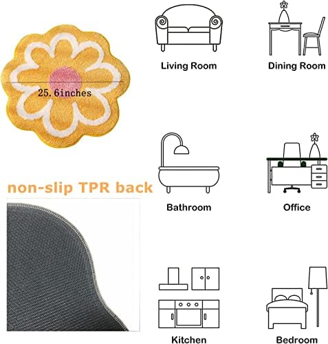 Benemall Cute Bath Flower Non-Slip Rug - Yellow Low Pile
