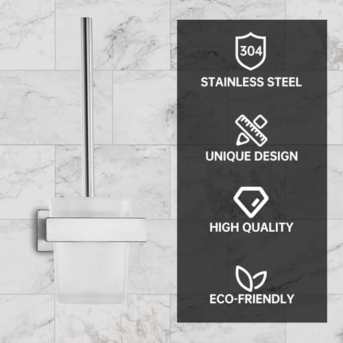 TINYROW Toilet Brush with Glass Holder and Brushed Nickel Mount