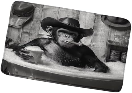 Funny Monkey Bath Mat with Western Cowboy Design
