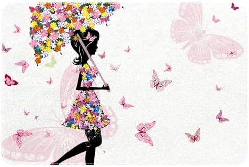 Butterfly Pink Bath Rug with Non-Slip Design 1