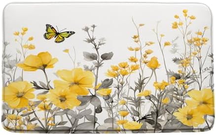 Sunhe Vintage Floral Bath Mat Yellow