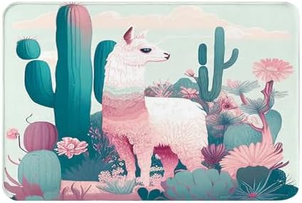 Yioniii Bathroom Mats Non-Slip 16x24in Llama Cactus Pattern