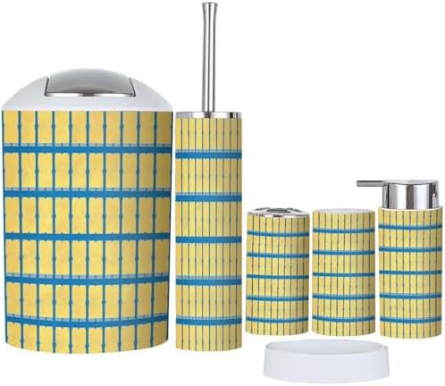 Boho Bathroom Accessory Set 6 Piece Yellow Blue