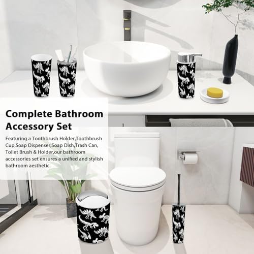 Boho Dinosaur Skeleton Fossil Bathroom Accessories Set 6 Piece