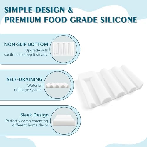 Coipdfty Wave Design Silicone Soap Dish Non-Slip Quick-Drying 2-Pack White