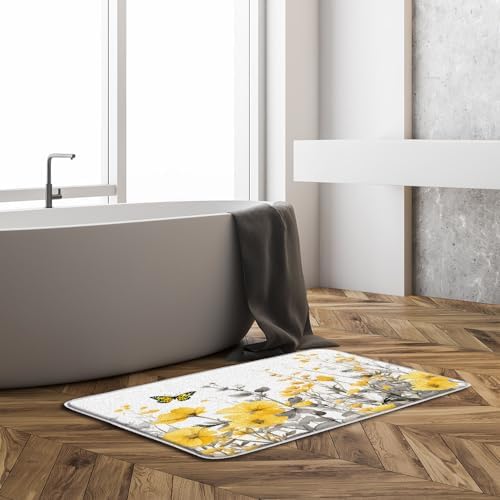 Sunhe Vintage Floral Bath Mat Yellow