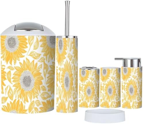 Boho Sunflower Bathroom Accessory Set 6 Piece