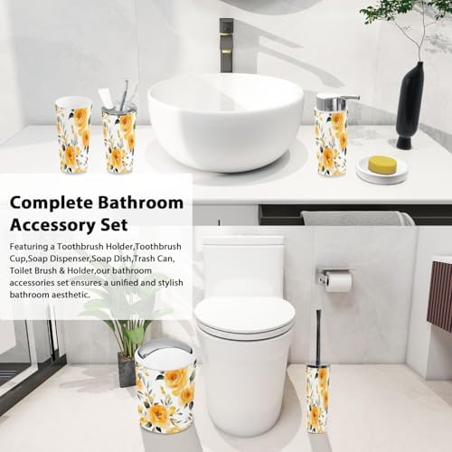 TRANQDEHOM 6-Piece Boho Golden Blooms Bathroom Accessory Set