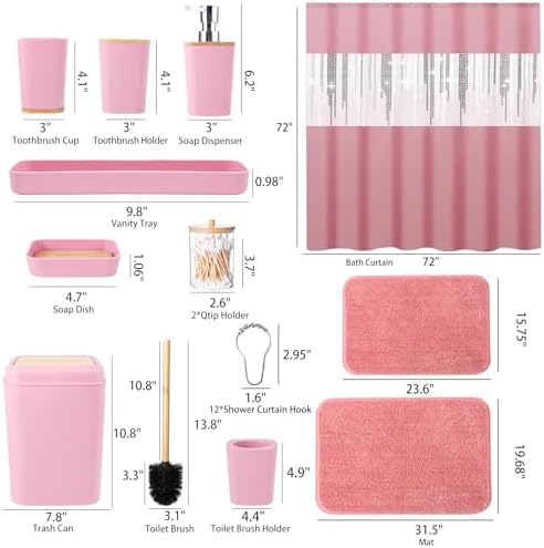 XLHOMO 9 Piece Pink Bathroom Accessory Set