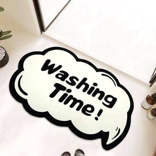 Funny Washing Time Bath Mat Black and White