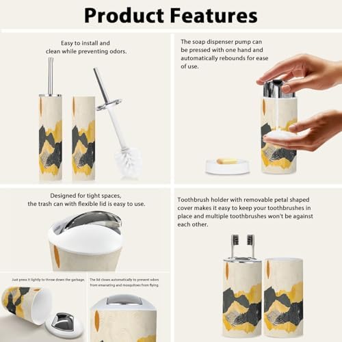 Boho Japanese Bathroom Accessory Set with 6 Pieces