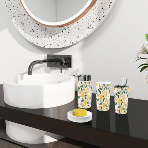 6-Piece Boho Bathroom Accessory Set with Lemons Flowers and Butterflies Design