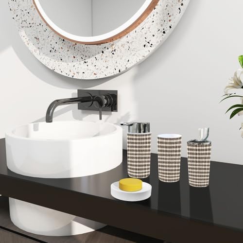 Boho 6-Piece Bathroom Accessory Set in Brown Houndstooth
