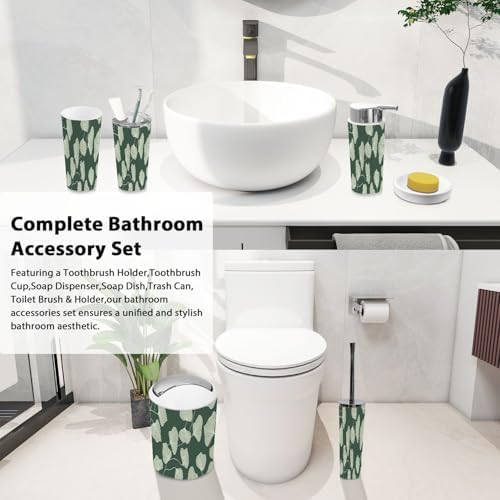 Boho Tropical Leaf Bathroom Accessory Set 6 Piece