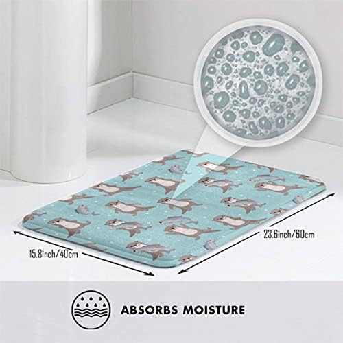 MZERSE Memory Foam Bath Rug with Otter Fish Flannel Pattern